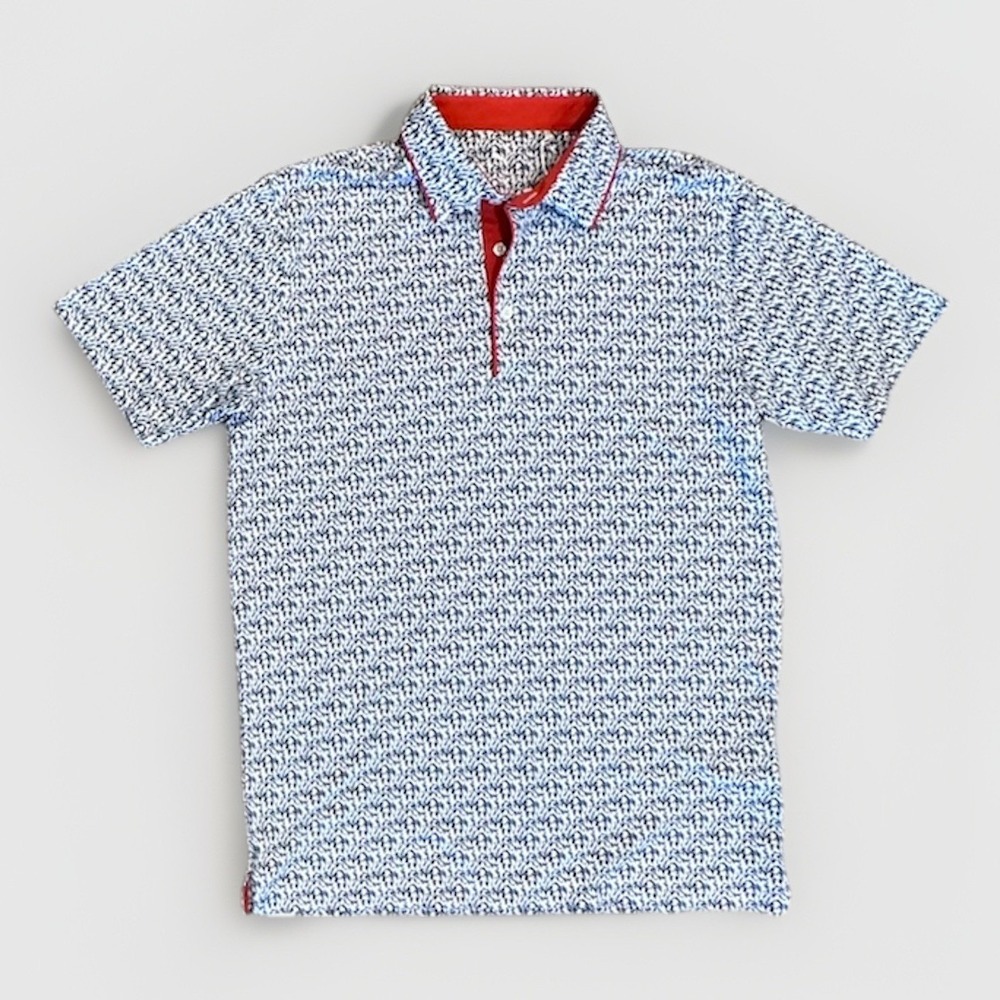 Puma Men's Cloudspun Branch Polo, White Glow-Red Fire, Small, New